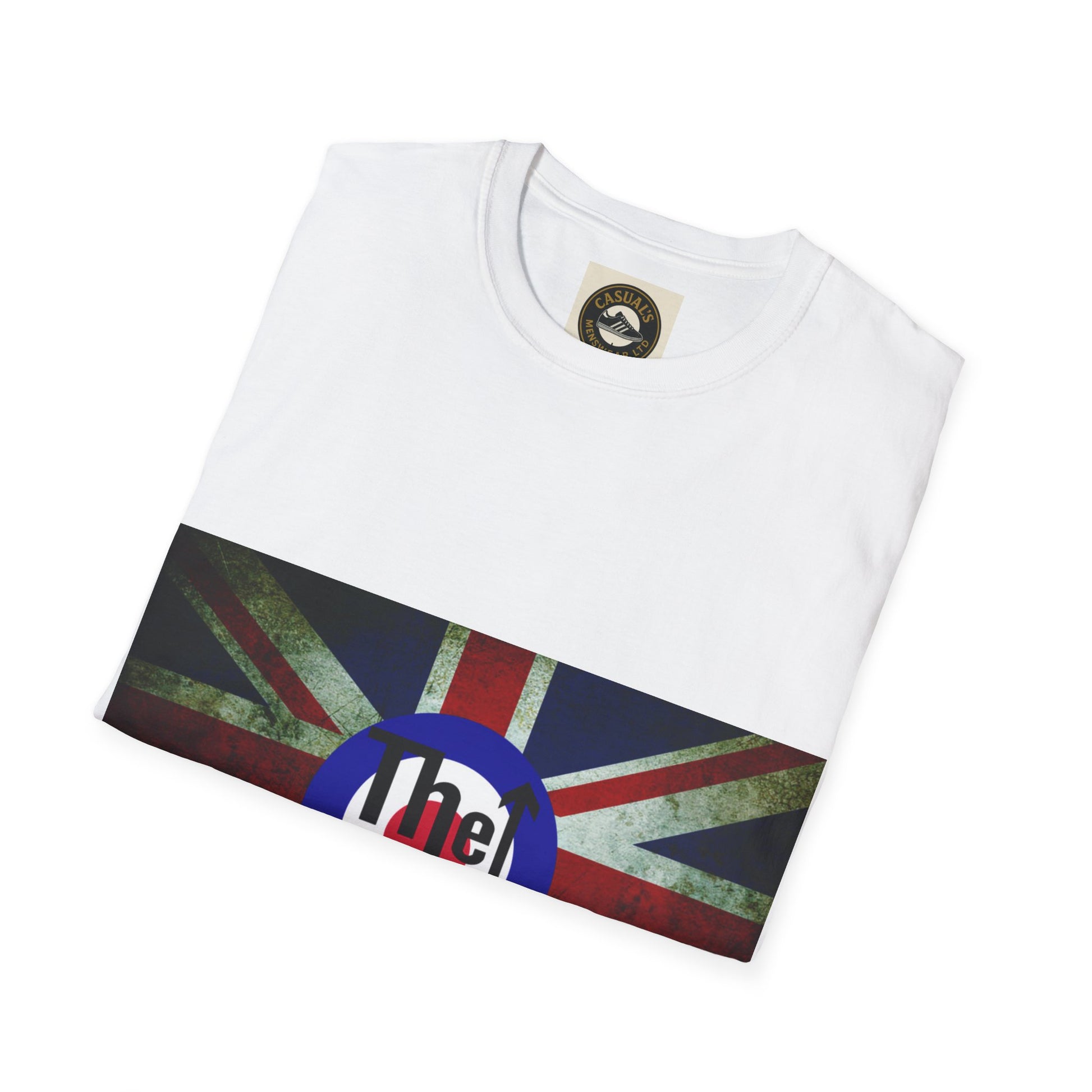The Who Vintage Union Jack T-Shirt, Unisex Softstyle Tee, British Flag Design, Casual Wear, Gift for Travelers, Patriotic Apparel